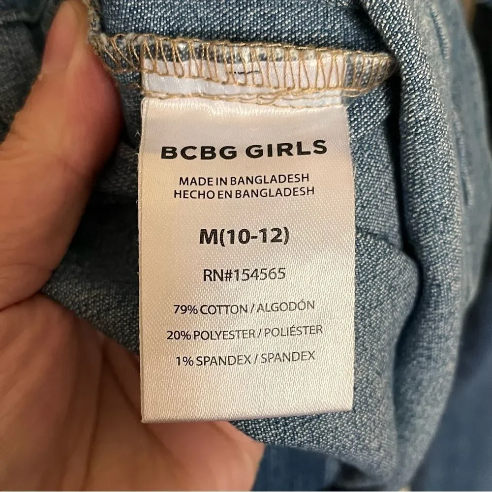 BCBG Girls Blue Denim Button Front Distressed Jacket Size Medium or 10-12